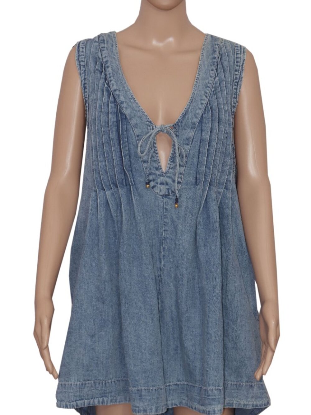 Free People Webster Romper Pleated V Neck Tie Sleeveless Blue XL - Picture 4 of 8